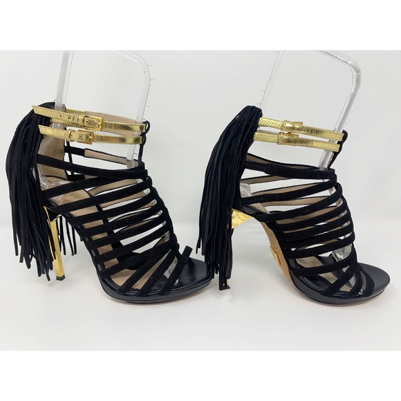Herve Leger Fringe Suede High Heel Sandals - Picture 2 of 9